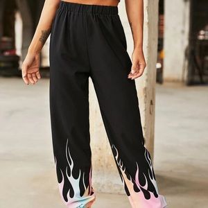 Black with colorful flower pants